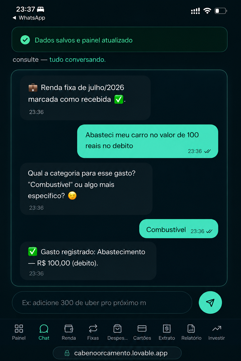 Registro de despesa
